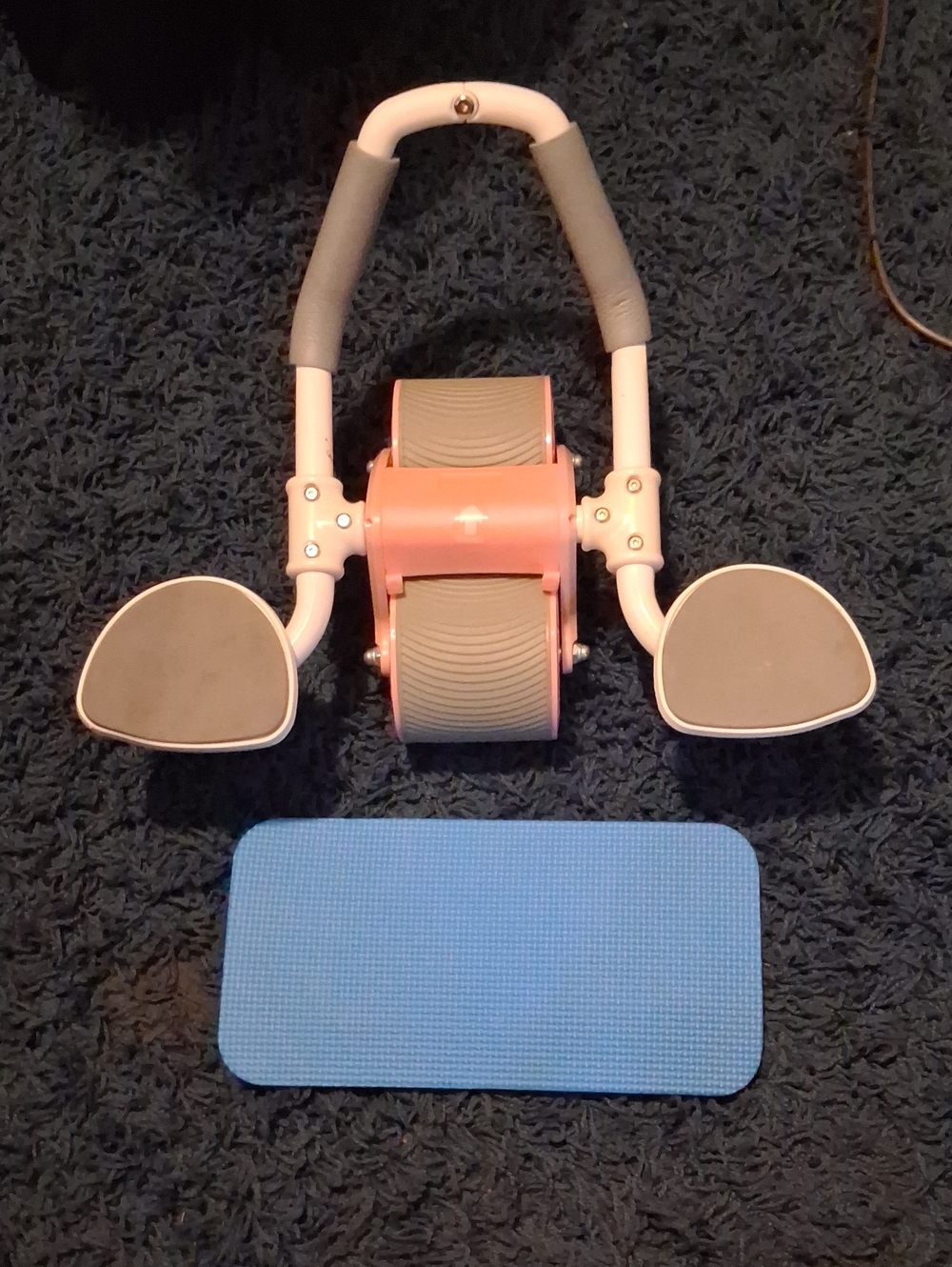 Pink Ab Roller with Gray Pads and Blue Knee Mat - Fitness Core Trainer